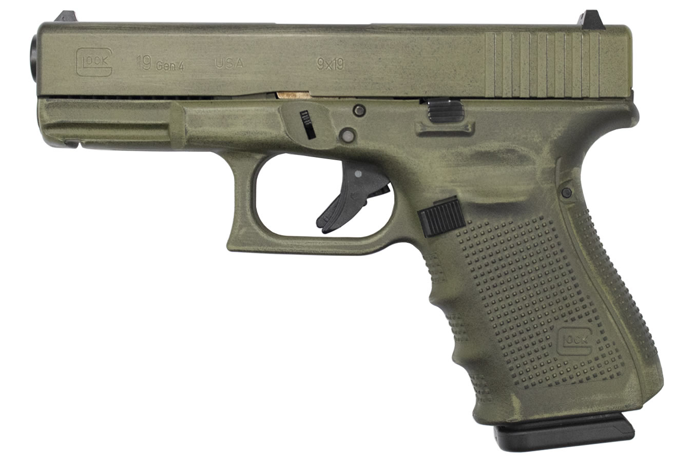 19 Gen4 9mm 15-Round Pistol with Battleworn Green Frame