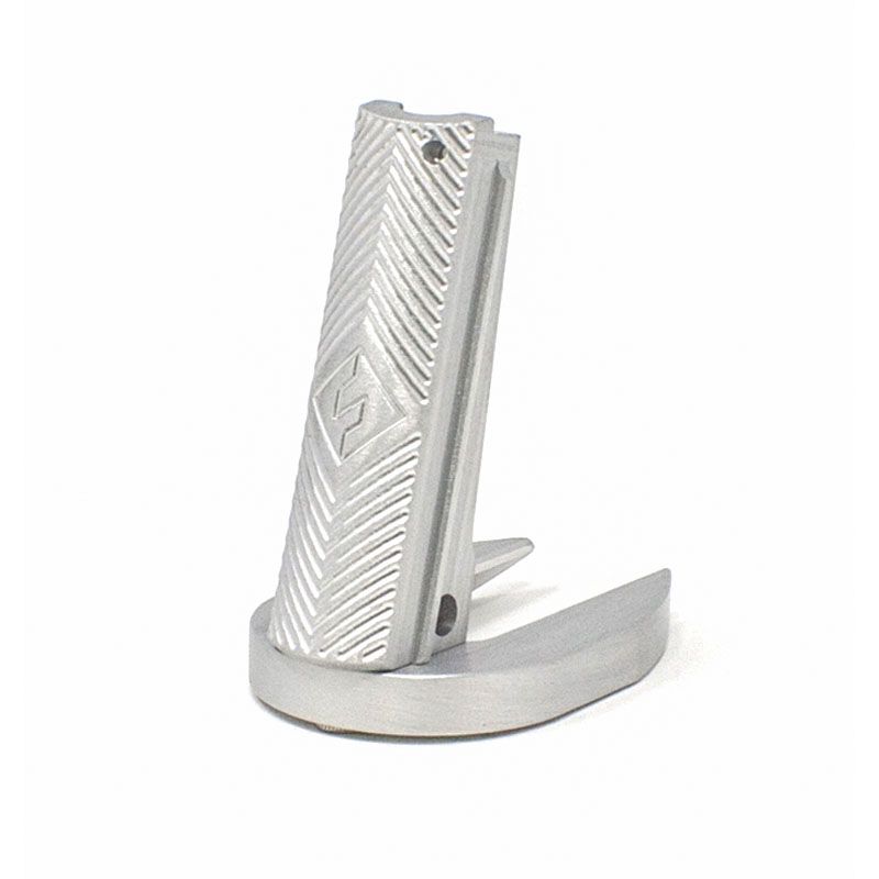 1911 Alloy Mainspring Housing + Mag-Well - Government, Fusion Chevron, Silver