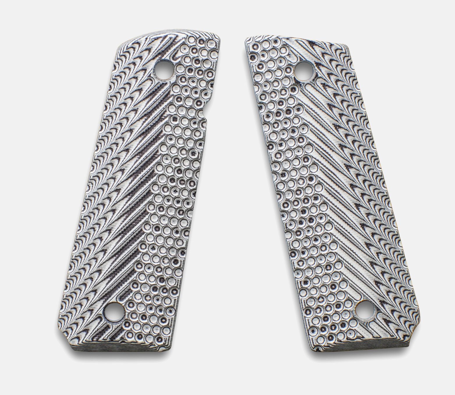 1911 Full Size Grips, G-10 White / Black, Ripple Design, Beveled Bottom