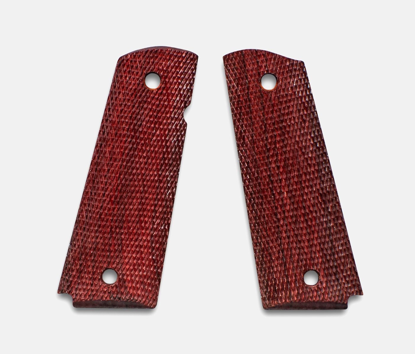 1911 Full Size Grips, Red Cocobolo, Checkered, Beveled Bottom, Thin
