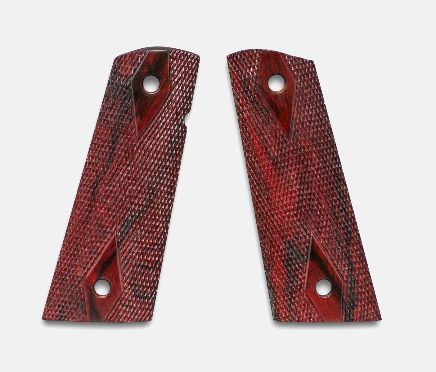 1911 Full Size Grips, Red Cocobolo, Double Diamond Checkered, Mag-Well Bottom
