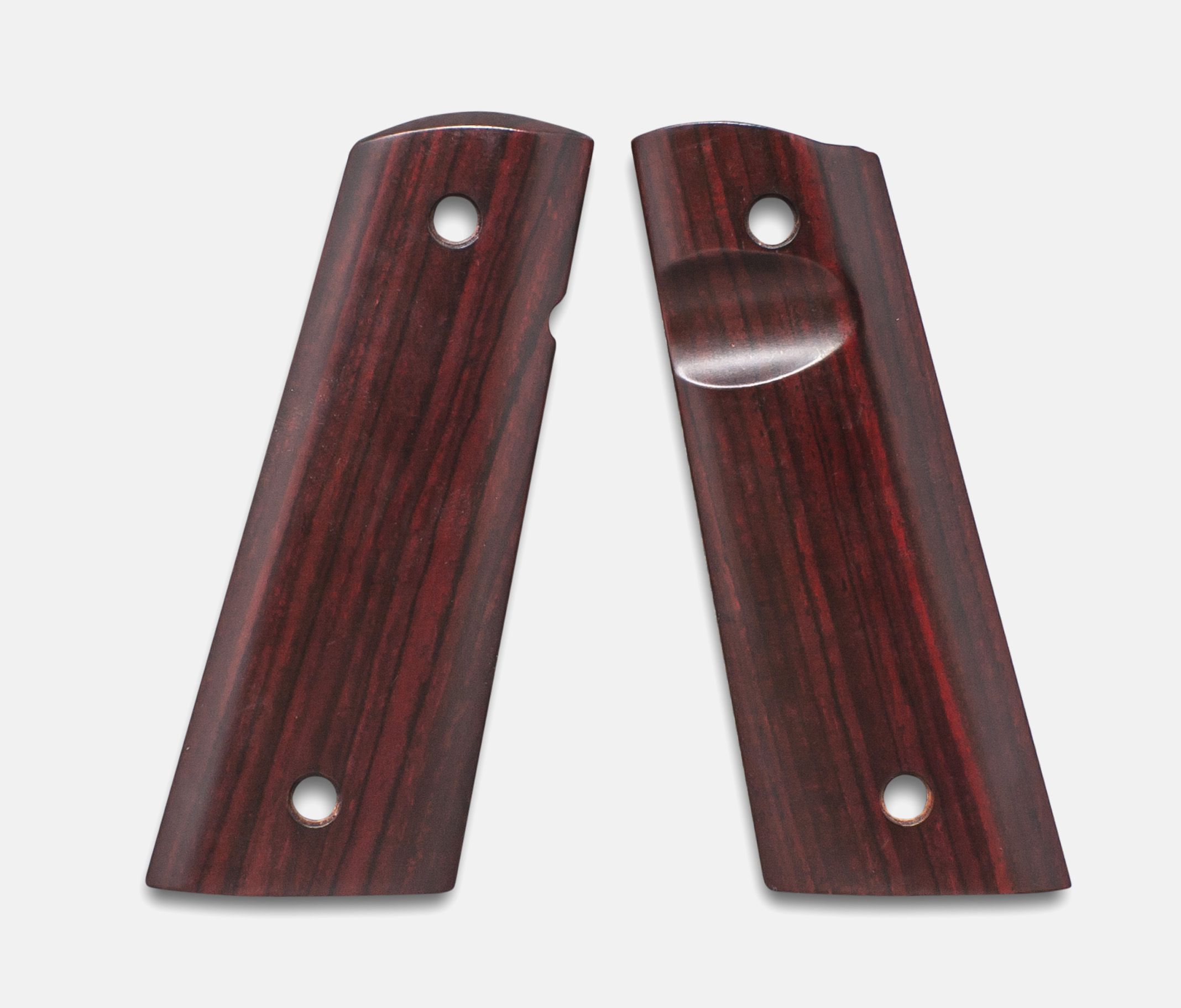 1911 Full Size Grips, Red Cocobolo, Smooth, Mag-Well Bottom, Thumb Groove