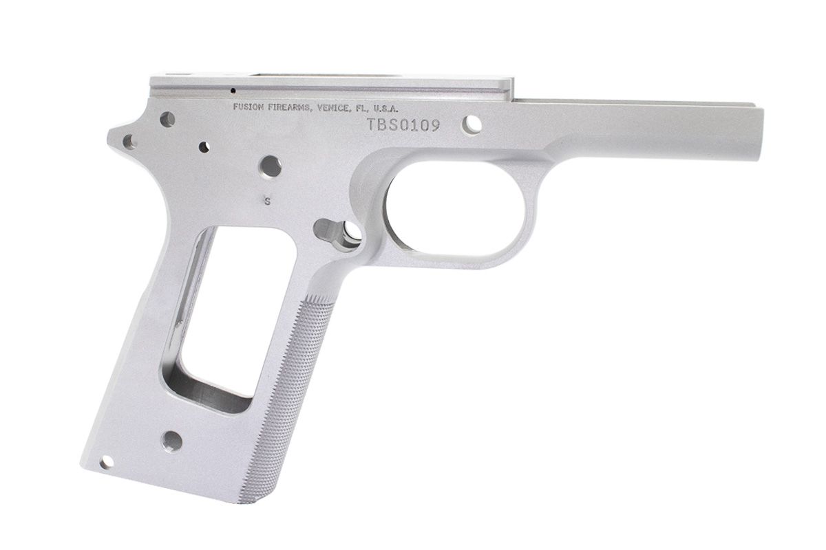 1911 Government Frame - Stainless - Checkered Front Strap