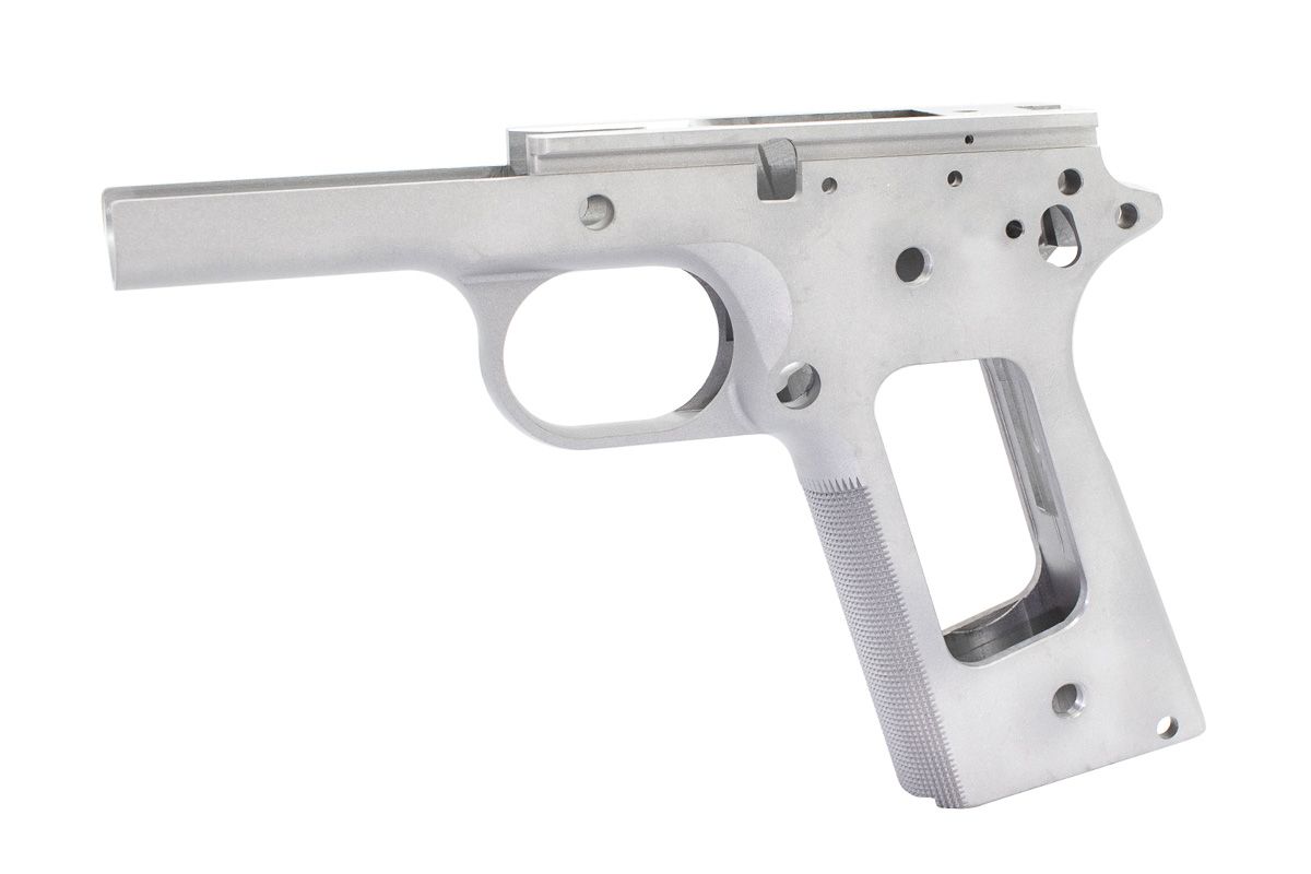 1911 Government Frame - Stainless - Checkered Front Strap — image 2