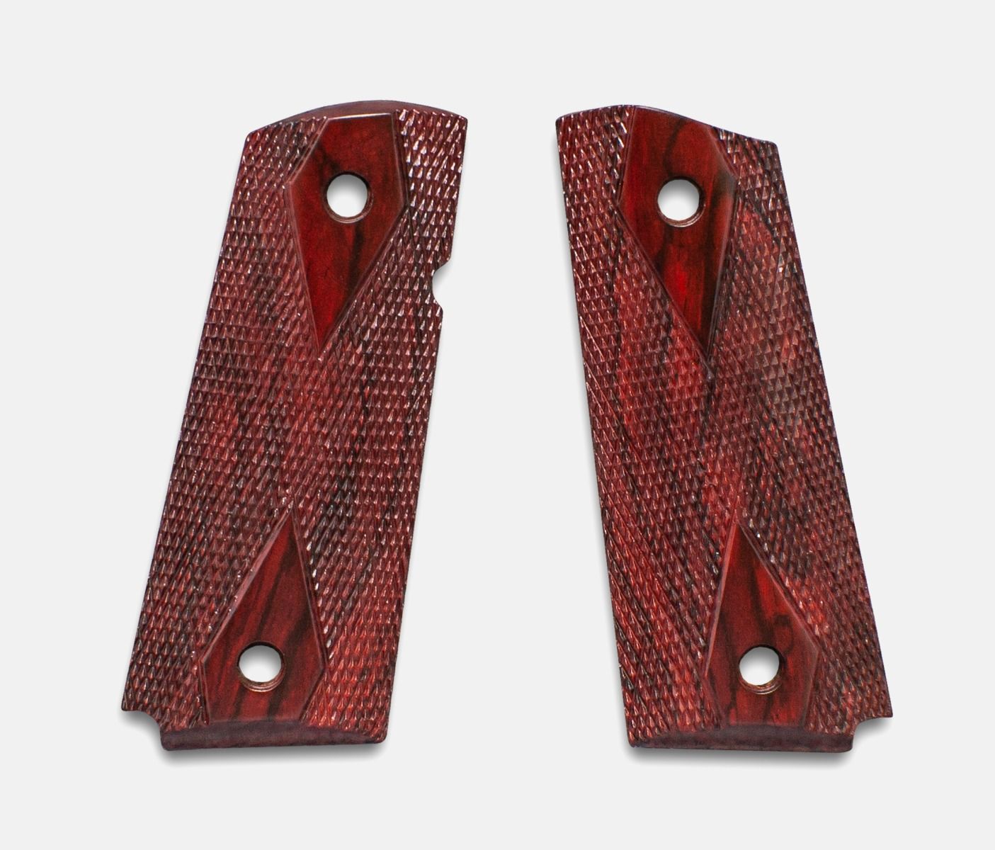 1911 Officer Grips, Red Cocobolo, Double Diamond Checkered, Beveled Bottom, Thin