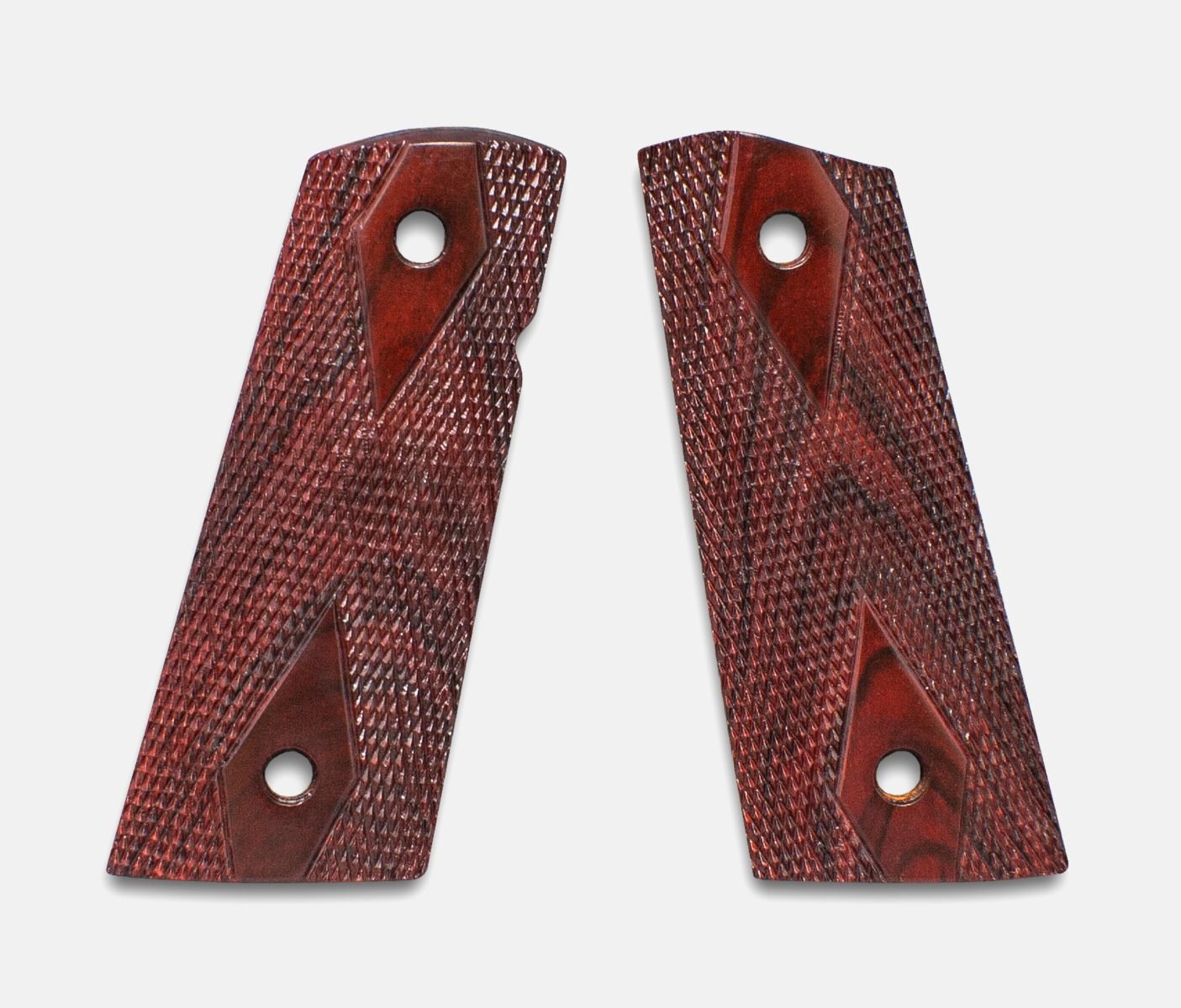 1911 Officer Grips, Red Cocobolo, Double Diamond Checkered, Mag-Well Bottom