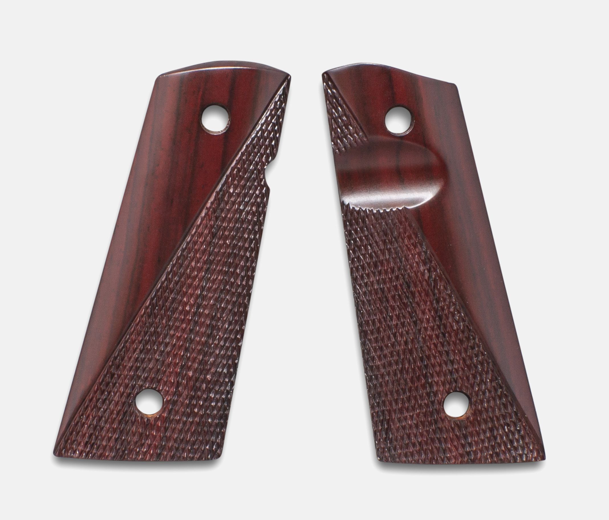 1911 Officer Grips, Red Cocobolo, Ranger Cut, Mag-Well Bottom, Thumb Groove