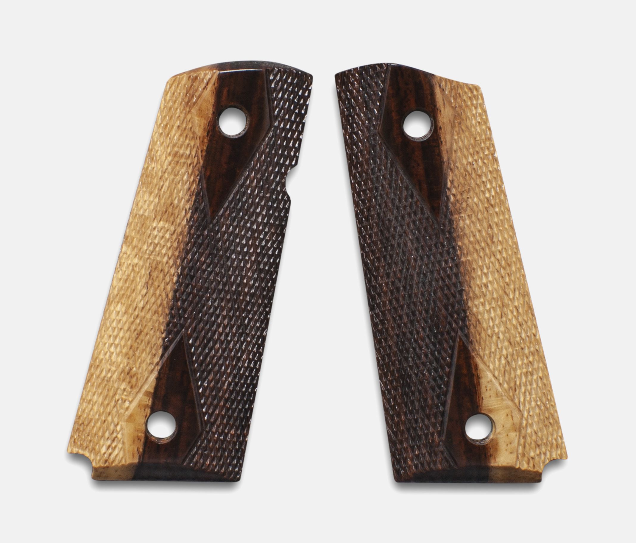1911 Officer Grips, 2-Tone Cocobolo, Double Diamond Checkered, Beveled, Thin
