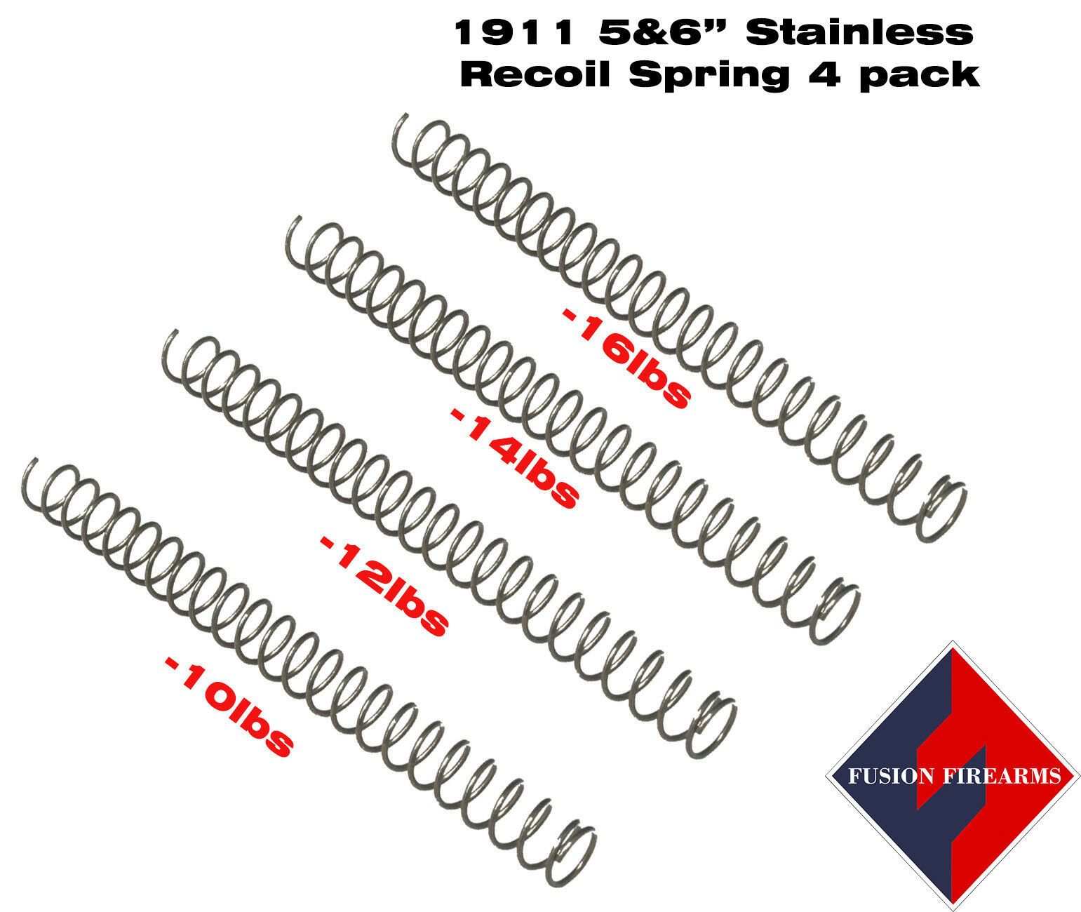 1911 Recoil Spring 4 pack for 5&6 Inch Pistols - Stainless Steel, Lower Caliber
