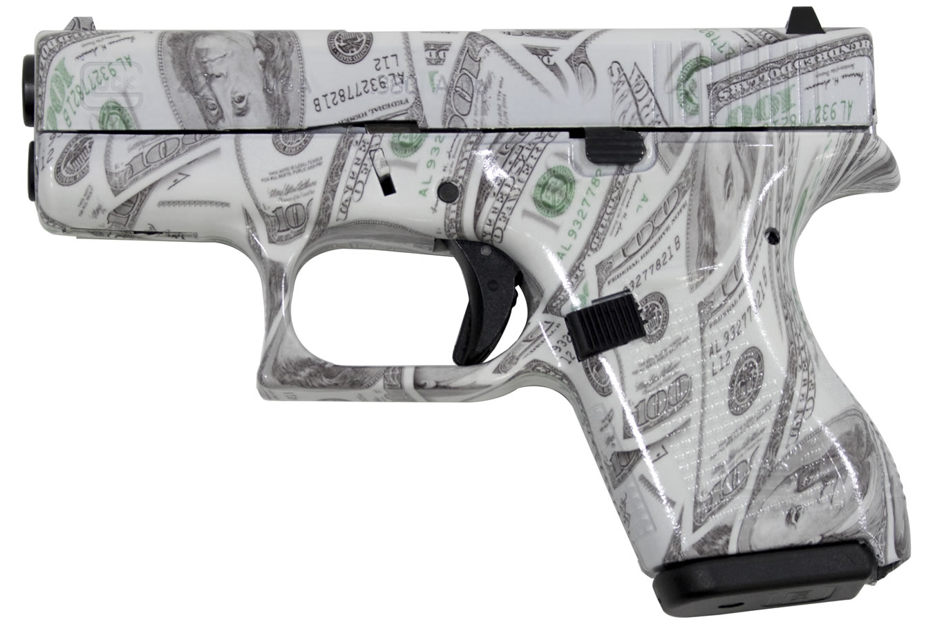 42 380 ACP Carry Conceal Pistol with Glow-in-the-Dark Hundred Dollar ($100) Bill