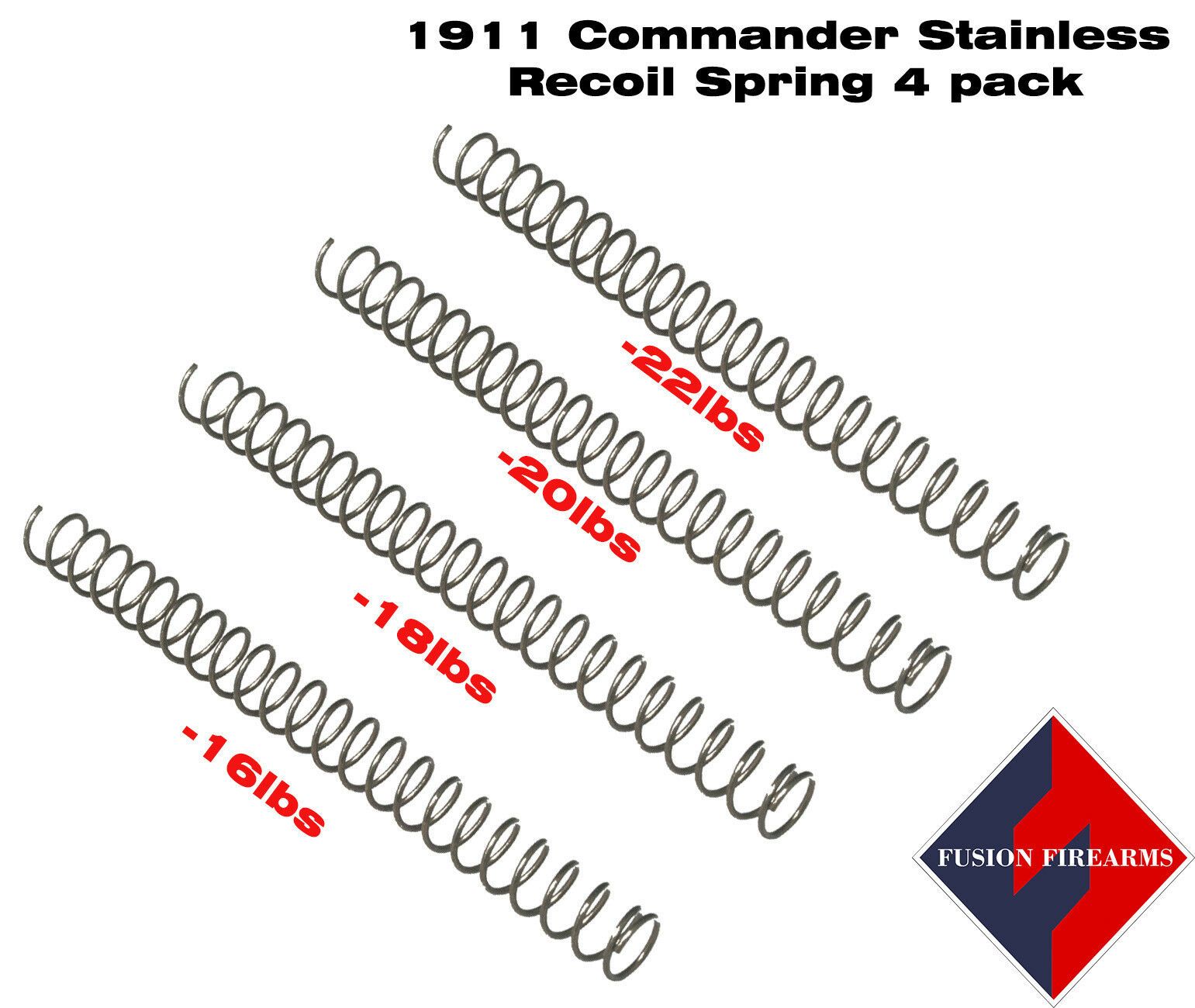 Commander 1911 Recoil Spring 4 pack - Stainless Steel, Higher Calibers