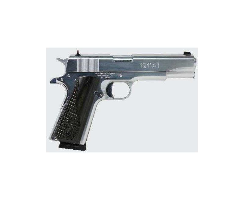 Iver Johnson 1911A1 38 Super 5 Chrome Black Wood Grips