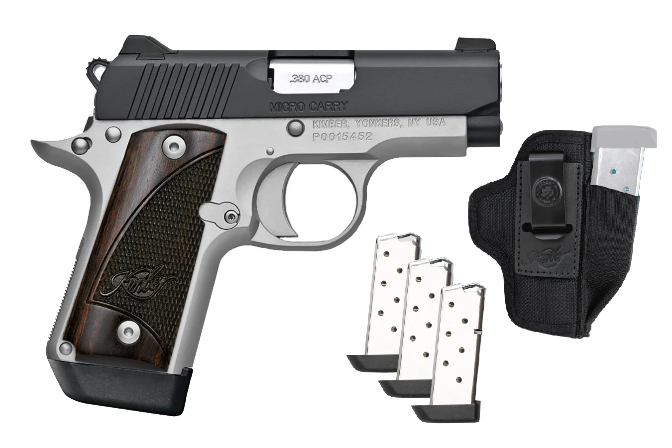 Micro 380 ACP Stainless Ready to Carry Package with Three Magazines and DeSantis Pro Stealth Holster