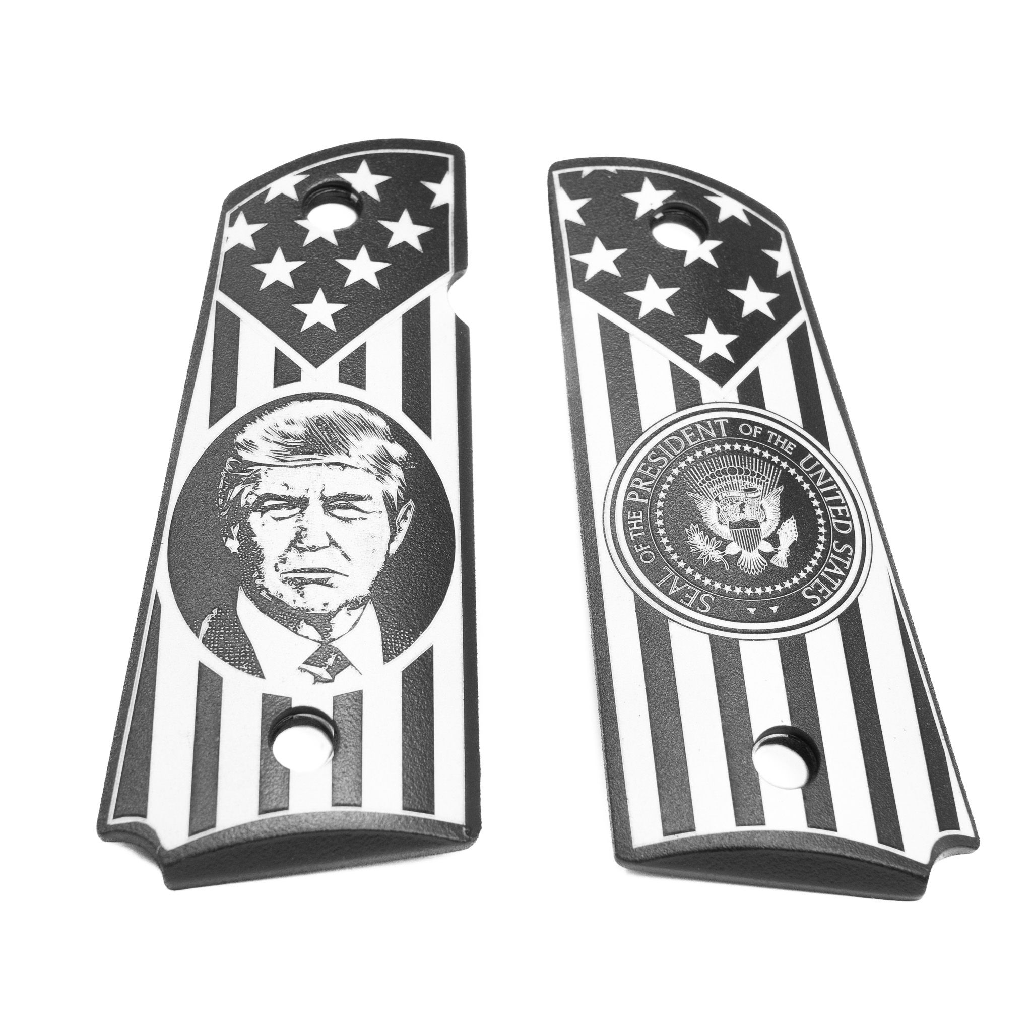 Trump Engraved 1911 Officer Size Grips - Aluminum