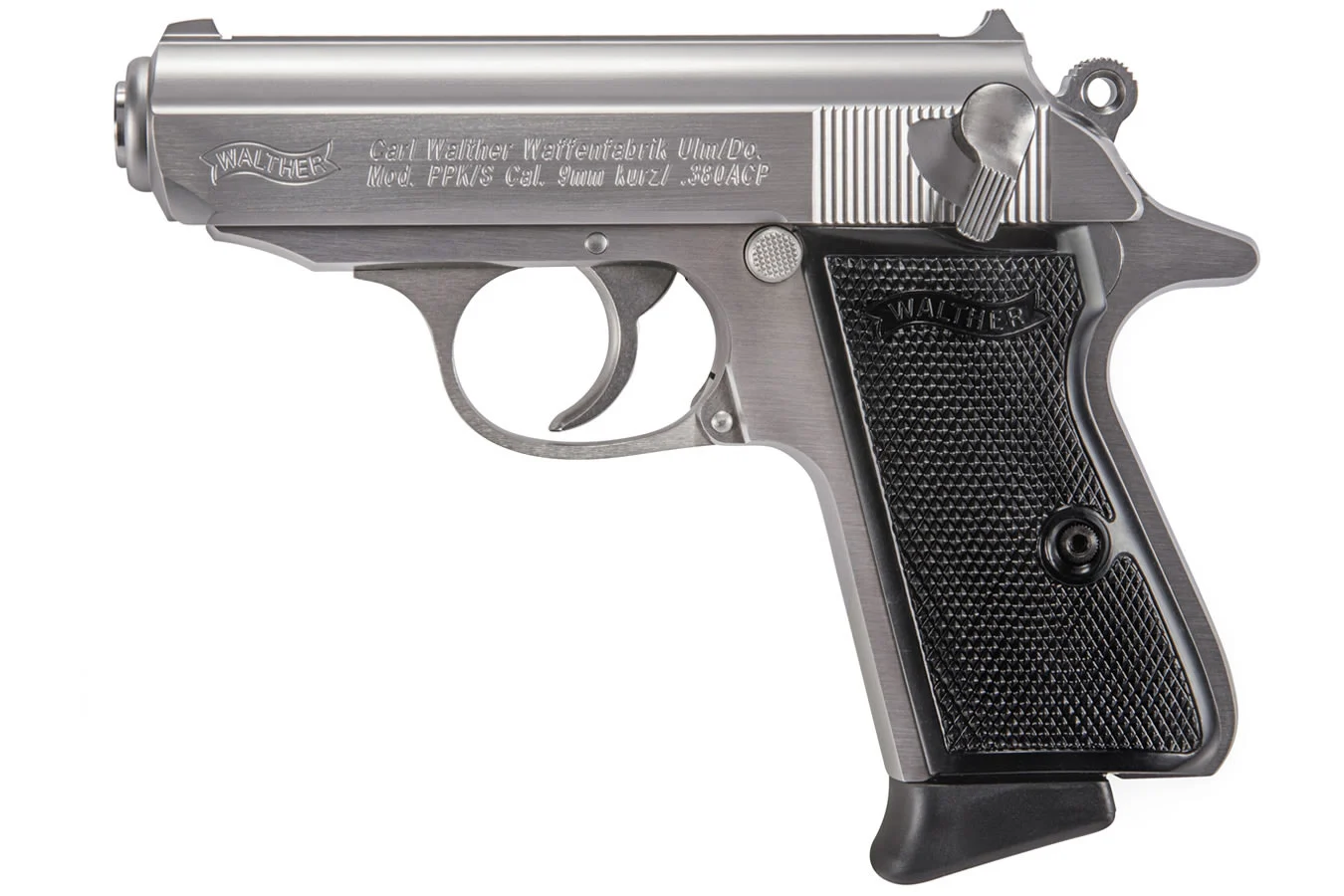 Walther PPK/S 380 ACP, 3.3″ Barrel, Stainless Steel, Black Grip, 7rd Walther