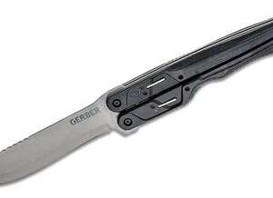 Gerber DoubleDown Folding Machete 6.75" 420HC Stonewashed Recurve Blade Black Handles QuadLock