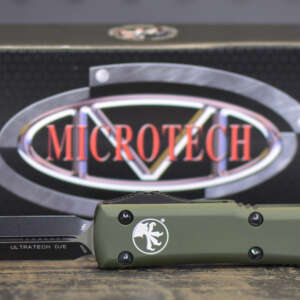 Microtech Ultratech D/E Contoured Black Blade and OD Green