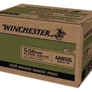 Winchester Ammo USA Green Tip Brass 556 Ammo 62-Grain 500-Rounds FMJ