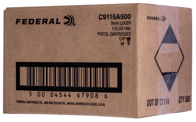 FEDERAL CHAMPION 9MM 115-GRAIN 500-ROUNDS FMJ