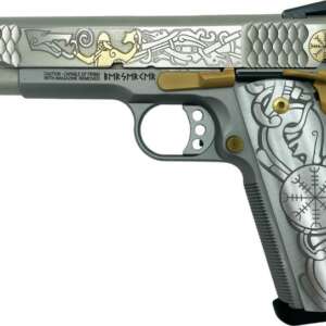 SMITH AND WESSON 1911 E-SERIES "VIKING" GOLD INLAY ON STAINLESS .45 ACP 5" 8RDS GRABAGUN EXCLUSIVE