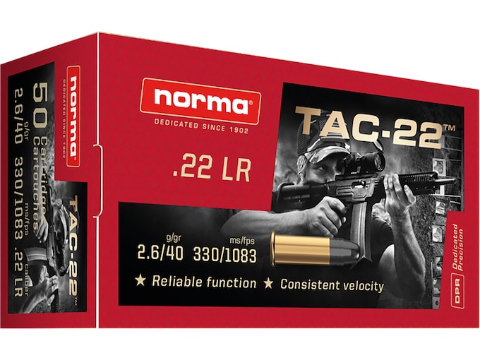 Norma TAC-22 Ammunition 22LR 40 Grain Lead Round Nose for sale