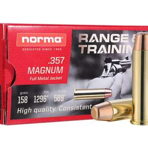 Norma Range & Training 357 Magnum Ammo 158 Grain Full Metal Jacket 500 rounds for sale