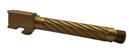 Fits Glock 17 9mm Match 5 Sided Flat Fluted Threaded Barrel in Gold Fits Glock 17 9mm Match 5 Sided Flat Fluted Threaded Barrel in Gold - Glock Barrels - California Gun Shop