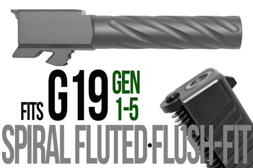 Fits Glock 19 9mm Match Thick Spiral Fluted Barrel 2 Tone in Gold Fits Glock 19 9mm Match Thick Spiral Fluted Barrel 2 Tone in Gold - Glock Barrels - California Gun Shop