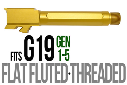 Fits Glock 19 9mm Match Straight Fluted Barrel Threaded in Gold Fits Glock 19 9mm Match Straight Fluted Barrel Threaded in Gold - Glock Barrels - California Gun Shop